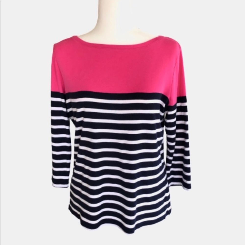 Talbots Pink and Black Striped Pima Cotton Tee